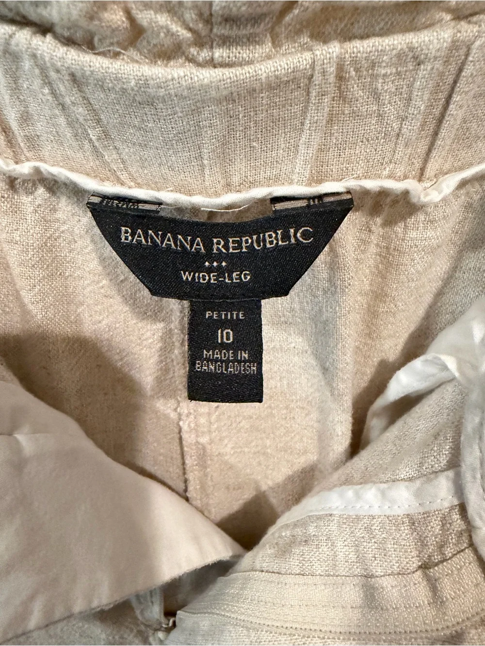 Banana Republic Linen Paperbag Wide Leg Trouser Petite 10 Natural — No Belt